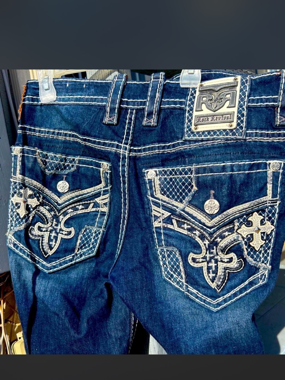 Rock Revival Men’s Dark Indigo Embroidered Back Pocket Jeans
